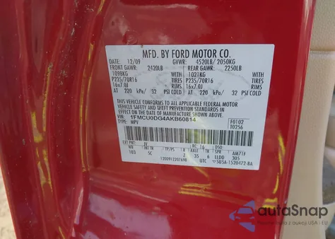 2010 Ford Escape Xlt from USA, damaged, VIN 1FMCU0DG4AKB60814